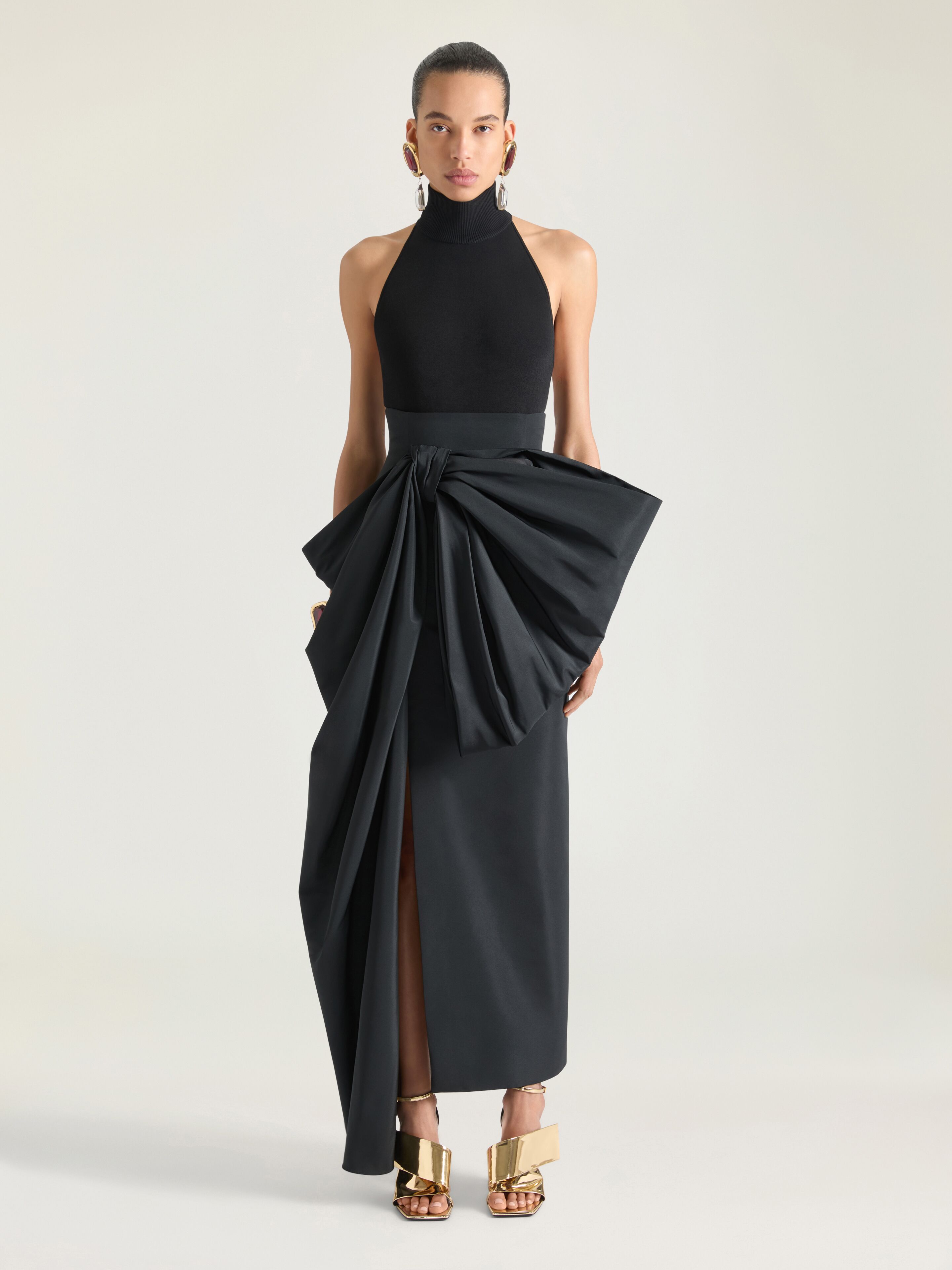 Midi skirt in polyfaille with bow detail